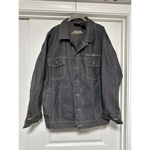 Rocawear, Mens Vintage Denim Jacket Y2K Hip Hop Streetwear, dark denim wash, L